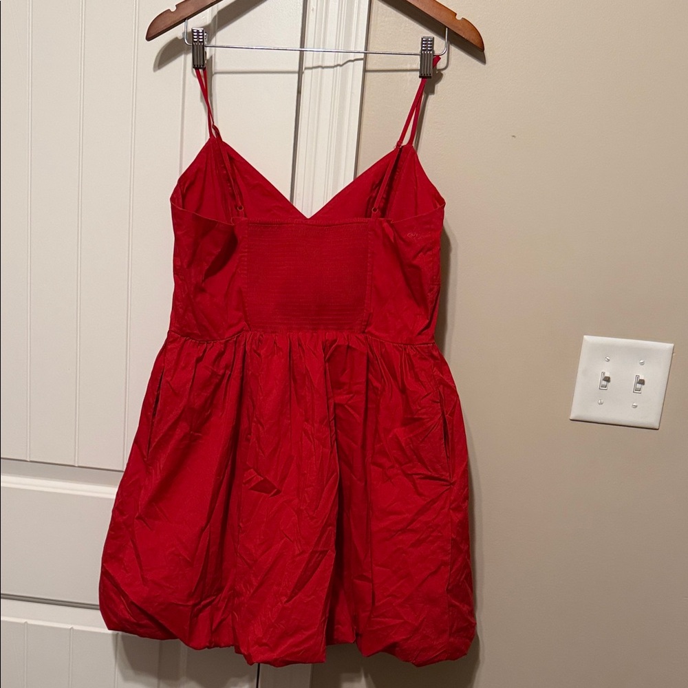 Red Spaghetti-Strap Bubble Mini Dress - Picture 4 of 11